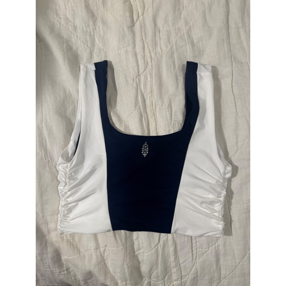 FP Movement Free People Heart to Heart Navy White Colorblock Ruched Crop Top Med